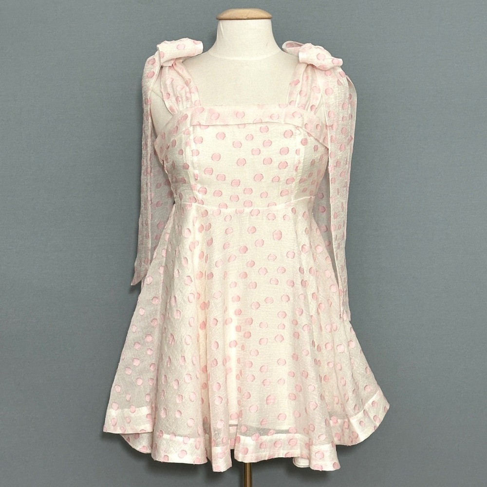 Mable Women Dress M White Pastel Pink Polka Dot Organza Mini Coquette Soft Girl - Picture 2 of 14